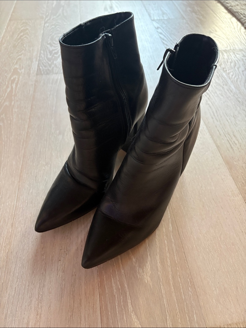 Steve Madden Black Pointed-Toe Leather Ankle Booties